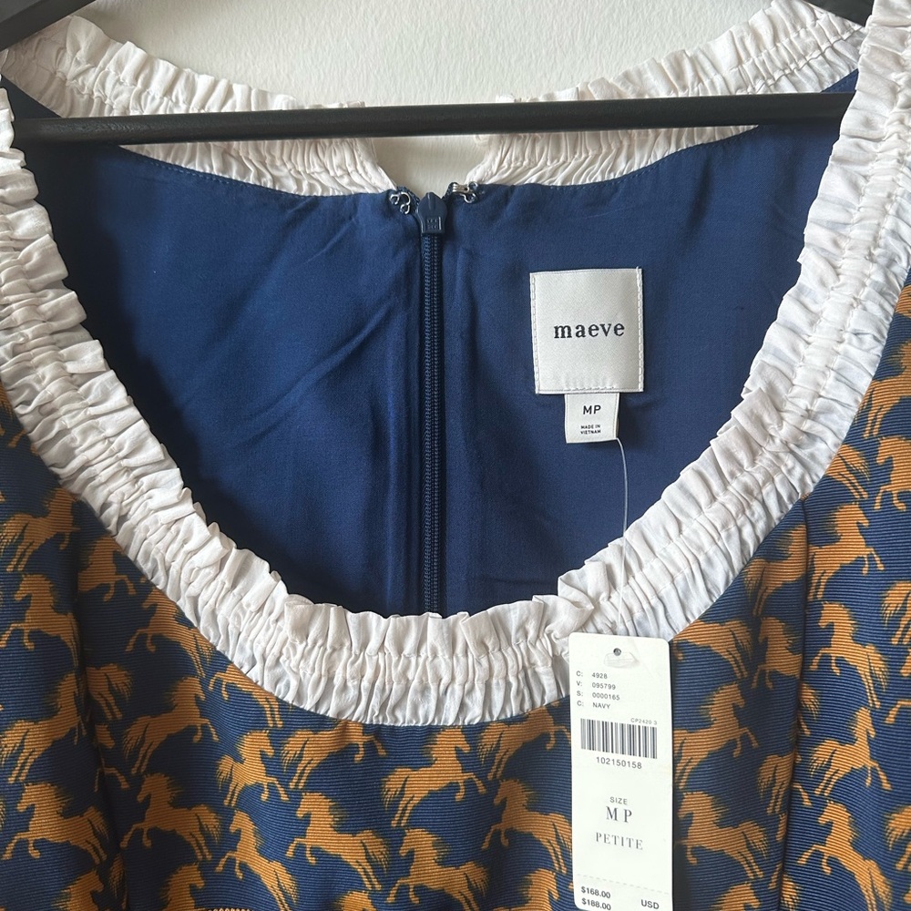 Maeve Navy and Brown Horse Pattern Twofer Mini Dress - Picture 4 of 6
